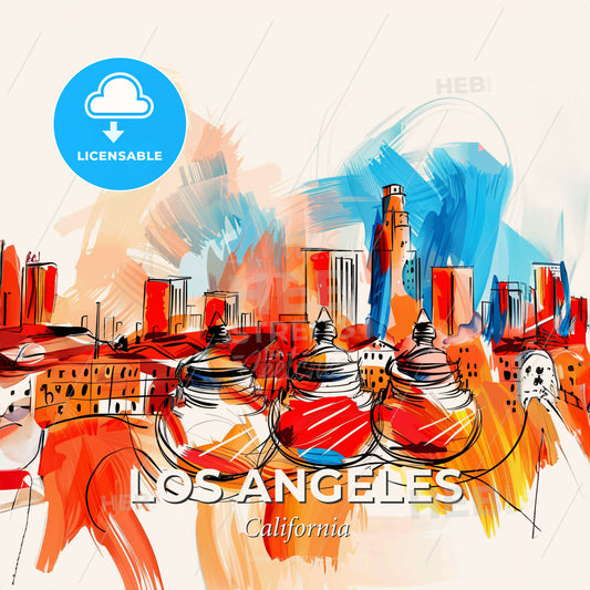 Vibrant Los Angeles, California - A Painting Of A City - Square format print template