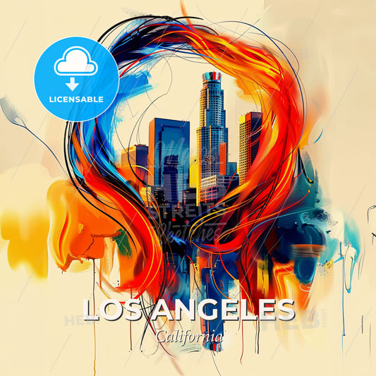 Vibrant Los Angeles, California - A Colorful Cityscape With A Red Circle - Square format print template