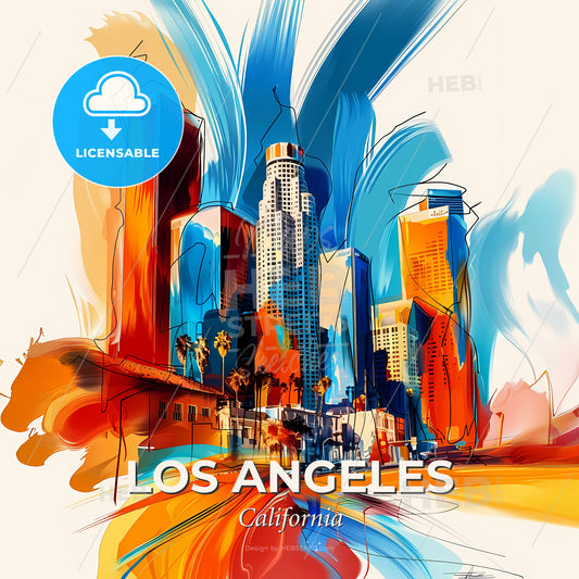 Vibrant Los Angeles, California - A Colorful Cityscape With Buildings And Trees - Square format print template