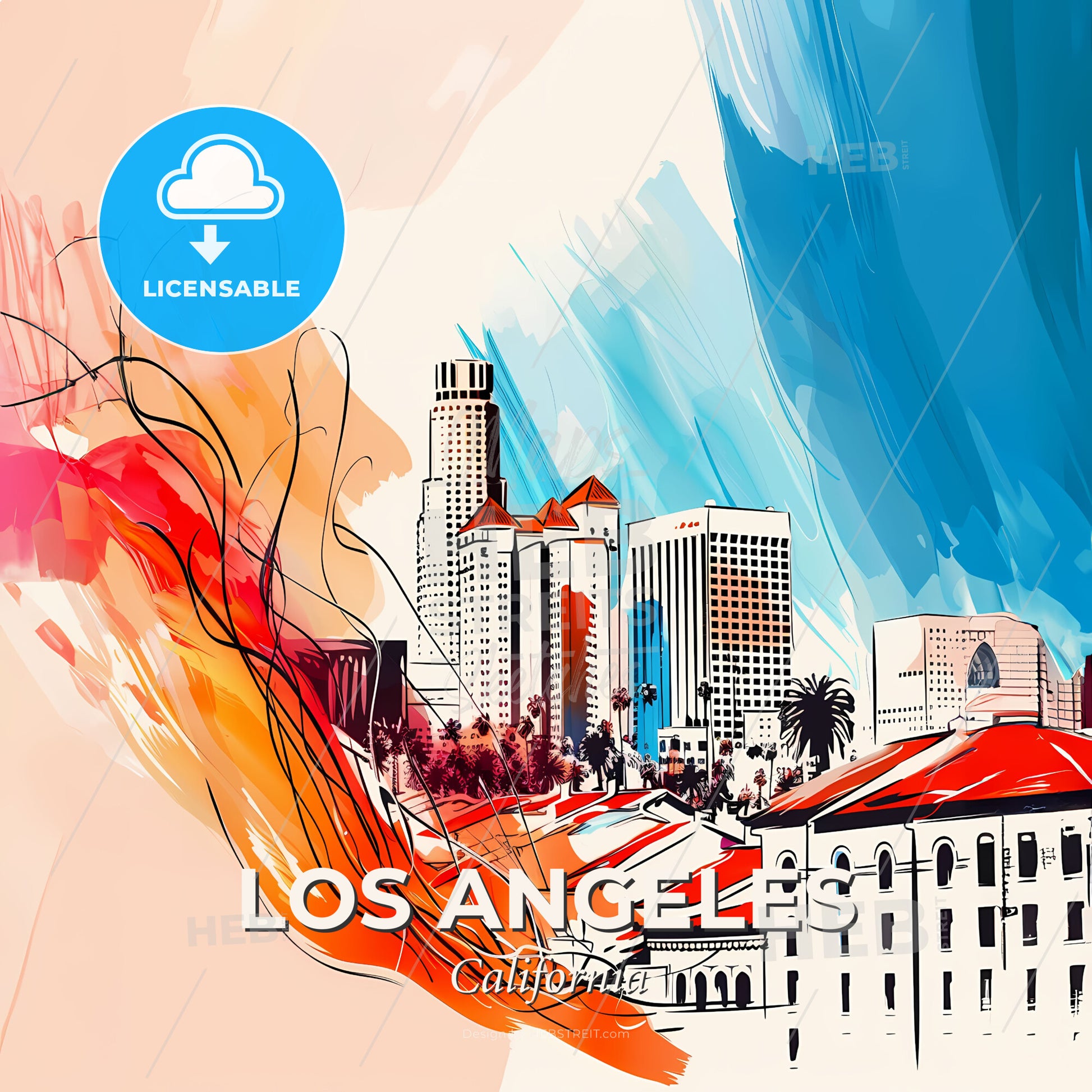 Vibrant Los Angeles, California - A Colorful Cityscape With Buildings And Trees - Square format print template