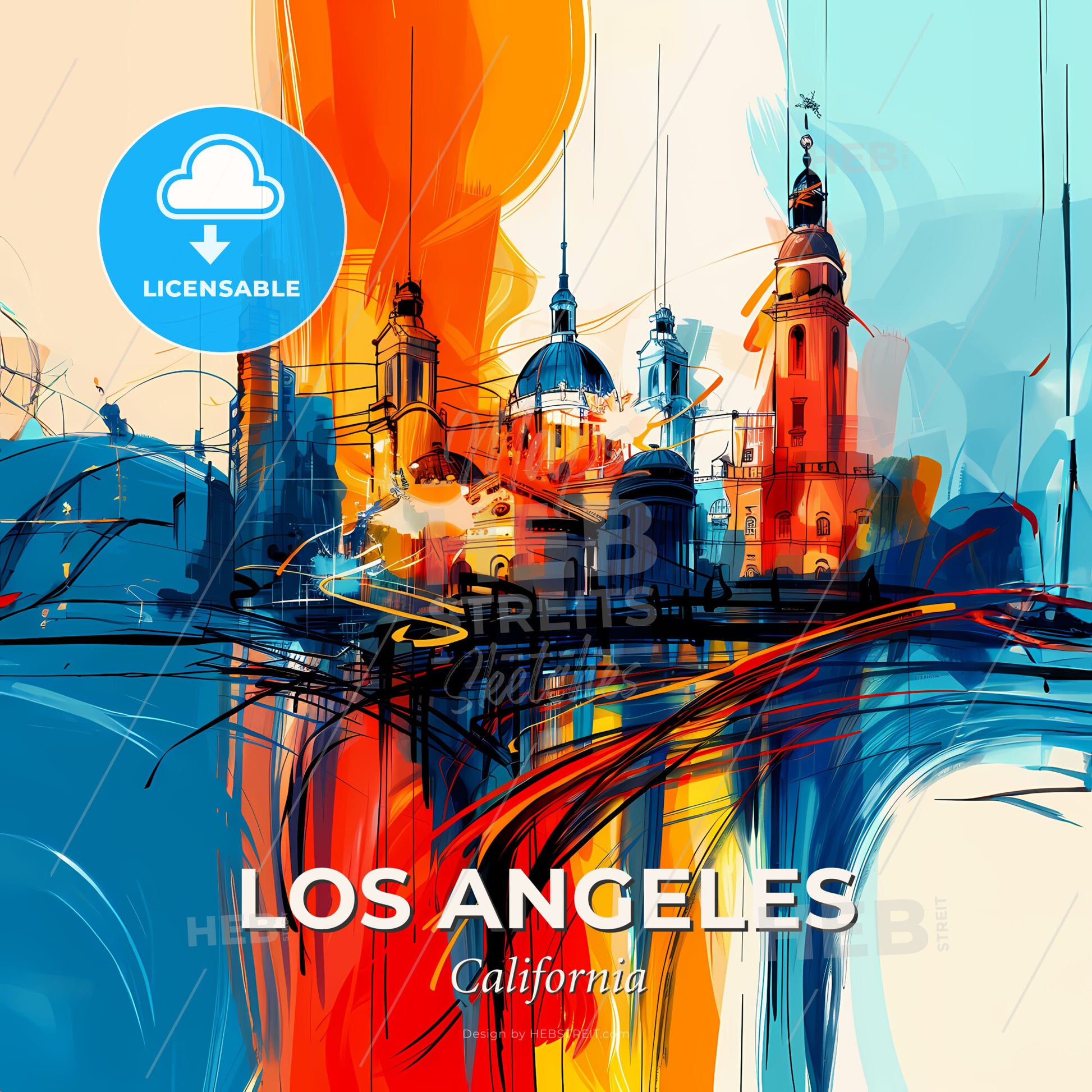 Vibrant Los Angeles, California - A Painting Of A City - Square format print template