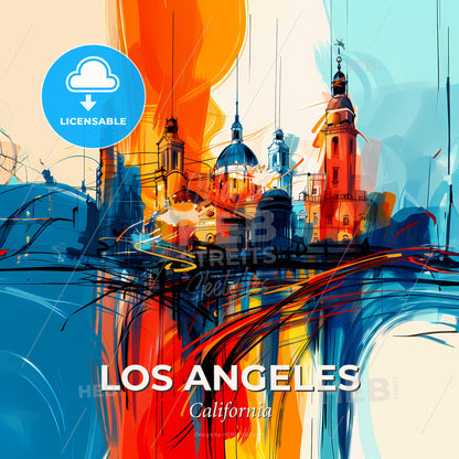 Vibrant Los Angeles, California - A Painting Of A City - Square format print template