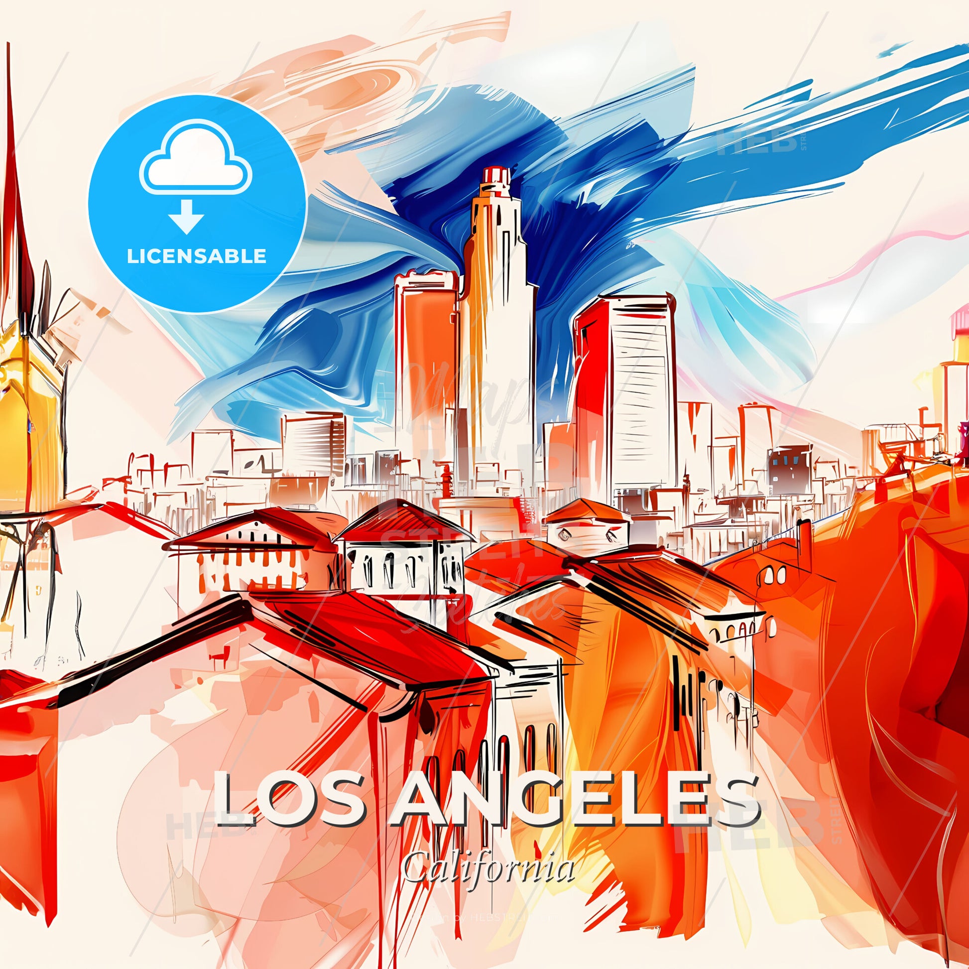 Vibrant Los Angeles, California - A Painting Of A City - Square format print template