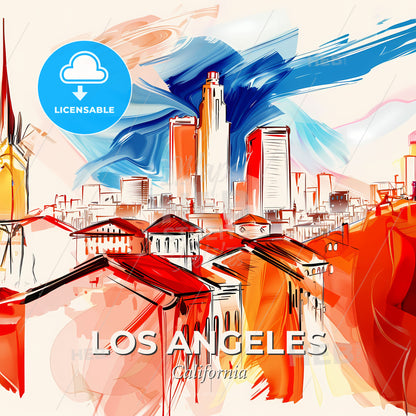 Vibrant Los Angeles, California - A Painting Of A City - Square format print template