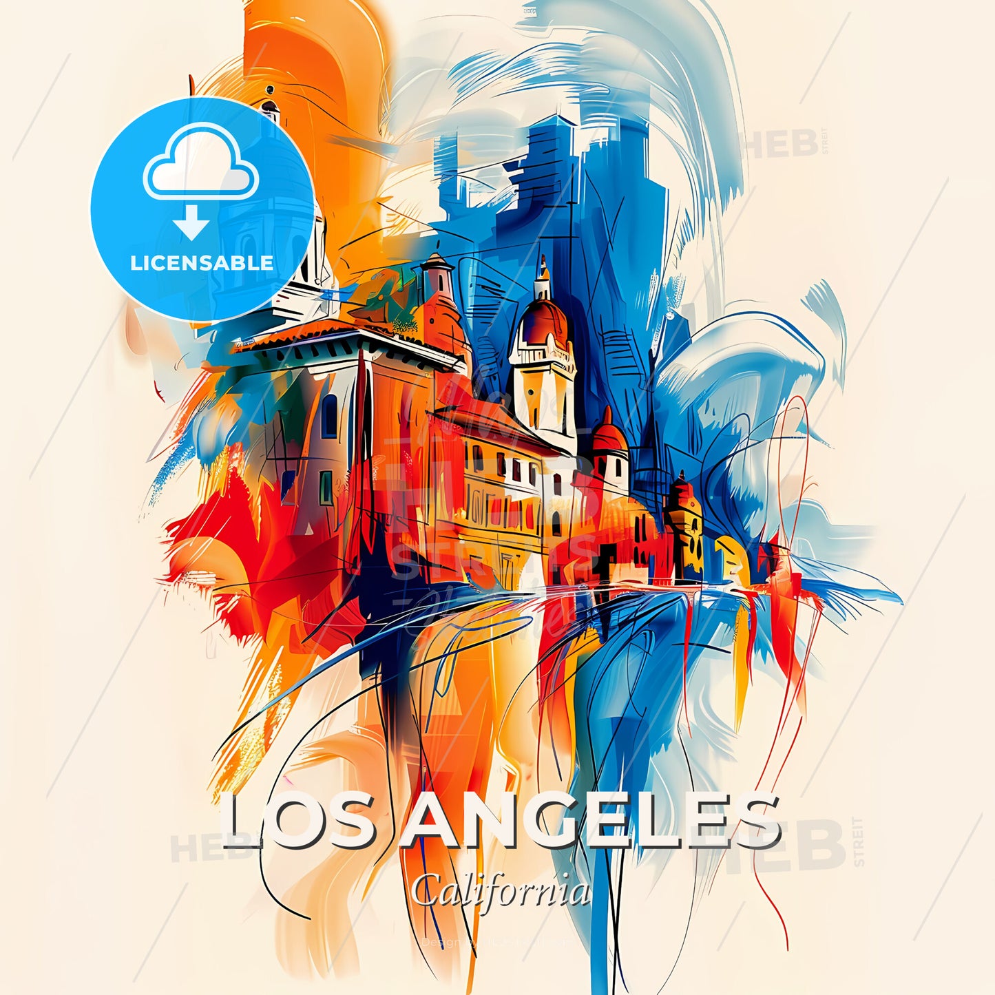 Vibrant Los Angeles, California - A Colorful Painting Of Buildings - Square format print template