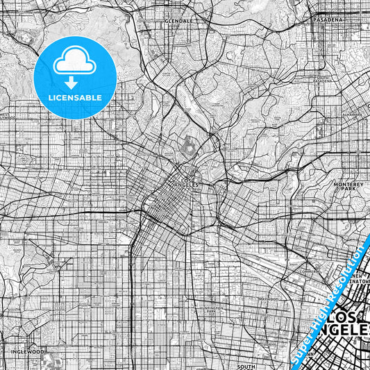 Los Angeles, California light map with streetnames, citynames and districts