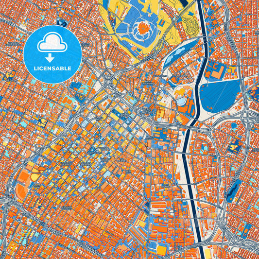 Colorful Los Angeles Street Map with Labels and Buildings