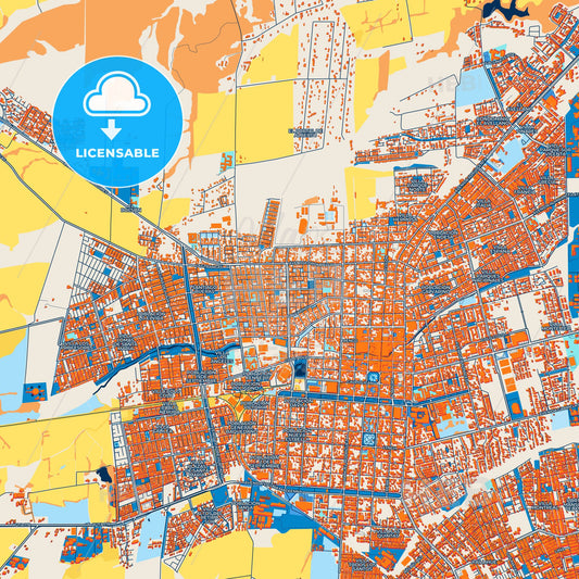 Colorful Los Angeles Street Map with Labels and Buildings