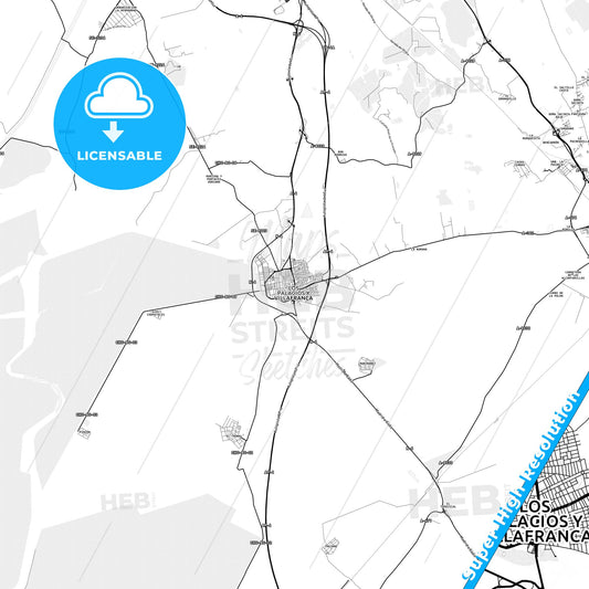 Los Palacios y Villafranca, Spain light map with streetnames, citynames and districts