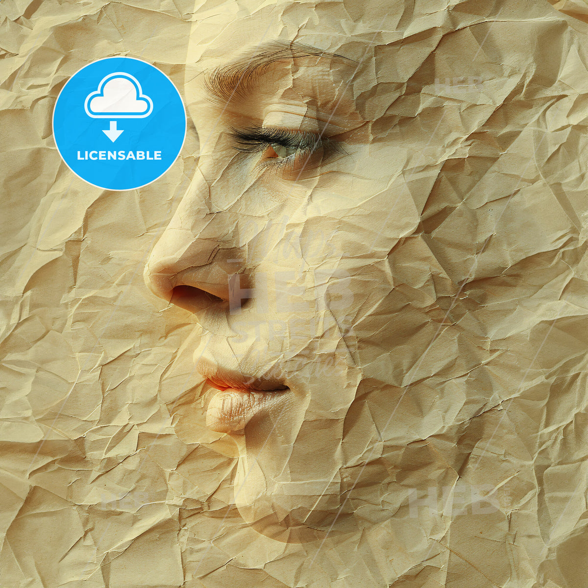 Lost in Translation: The Language of Art - A womans face with a wrinkled paper