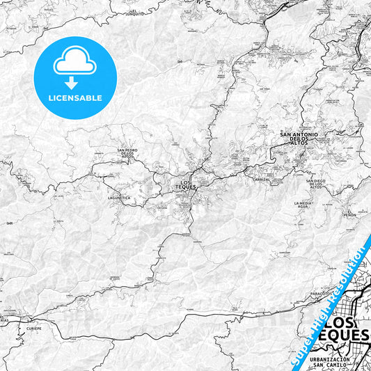 Los Teques, Venezuela light map with streetnames, citynames and districts