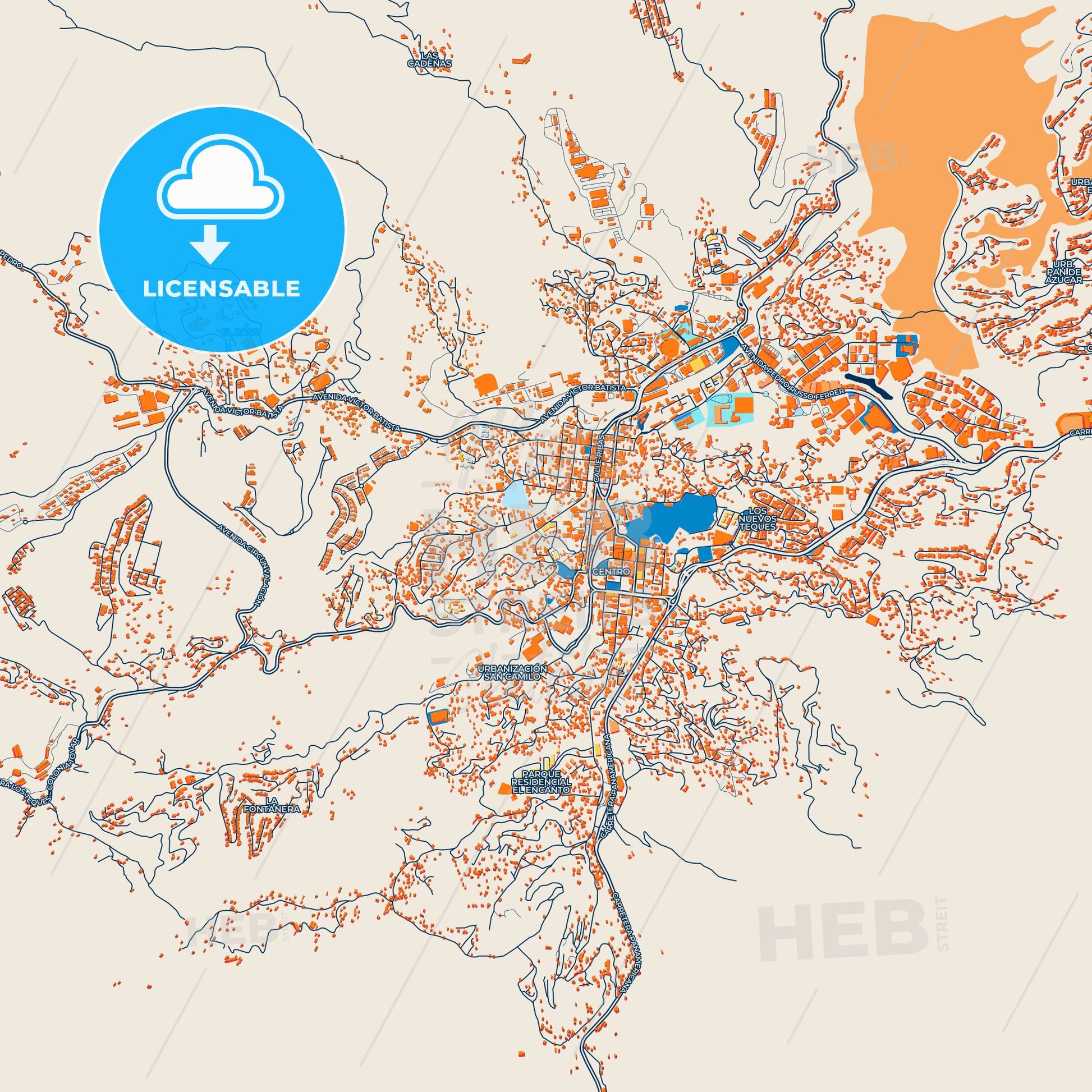 Colorful Los Teques Street Map with Labels and Buildings