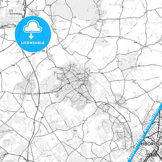 Loughborough, England light map with streetnames, citynames and districts