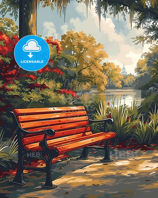 Painting, Vibrant Art, Bench, Park, Louisiana, USA