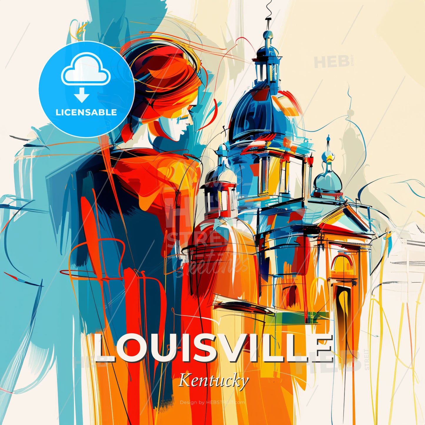 Vibrant Louisville, Kentucky - A Woman Standing In Front Of A Building - Square format print template