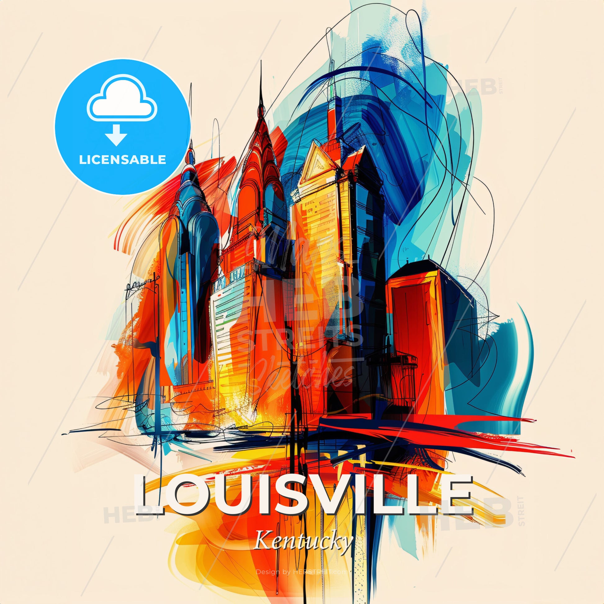 Vibrant Louisville, Kentucky - A Colorful Cityscape With Towers - Square format print template