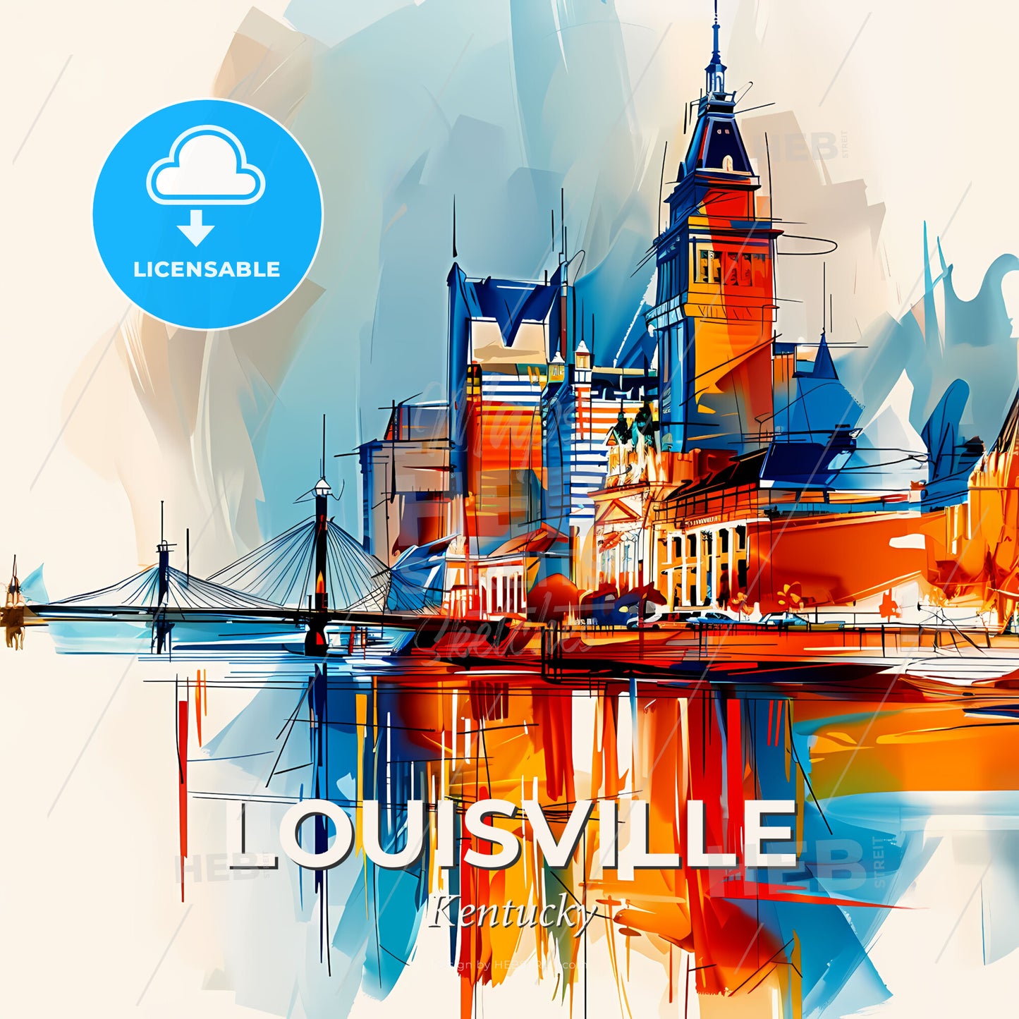 Vibrant Louisville, Kentucky - A Painting Of A City With A Bridge And A Bridge - Square format print template