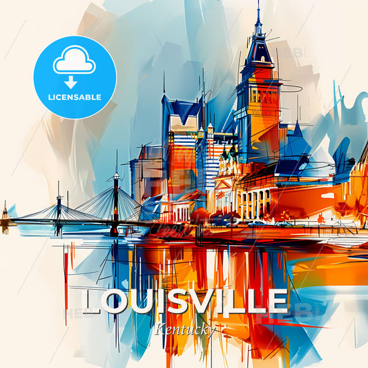 Vibrant Louisville, Kentucky - A Painting Of A City With A Bridge And A Bridge - Square format print template