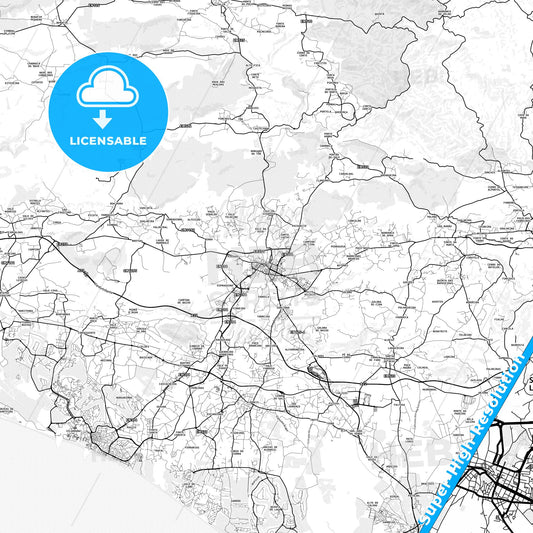 Loulé, Portugal light map with streetnames, citynames and districts