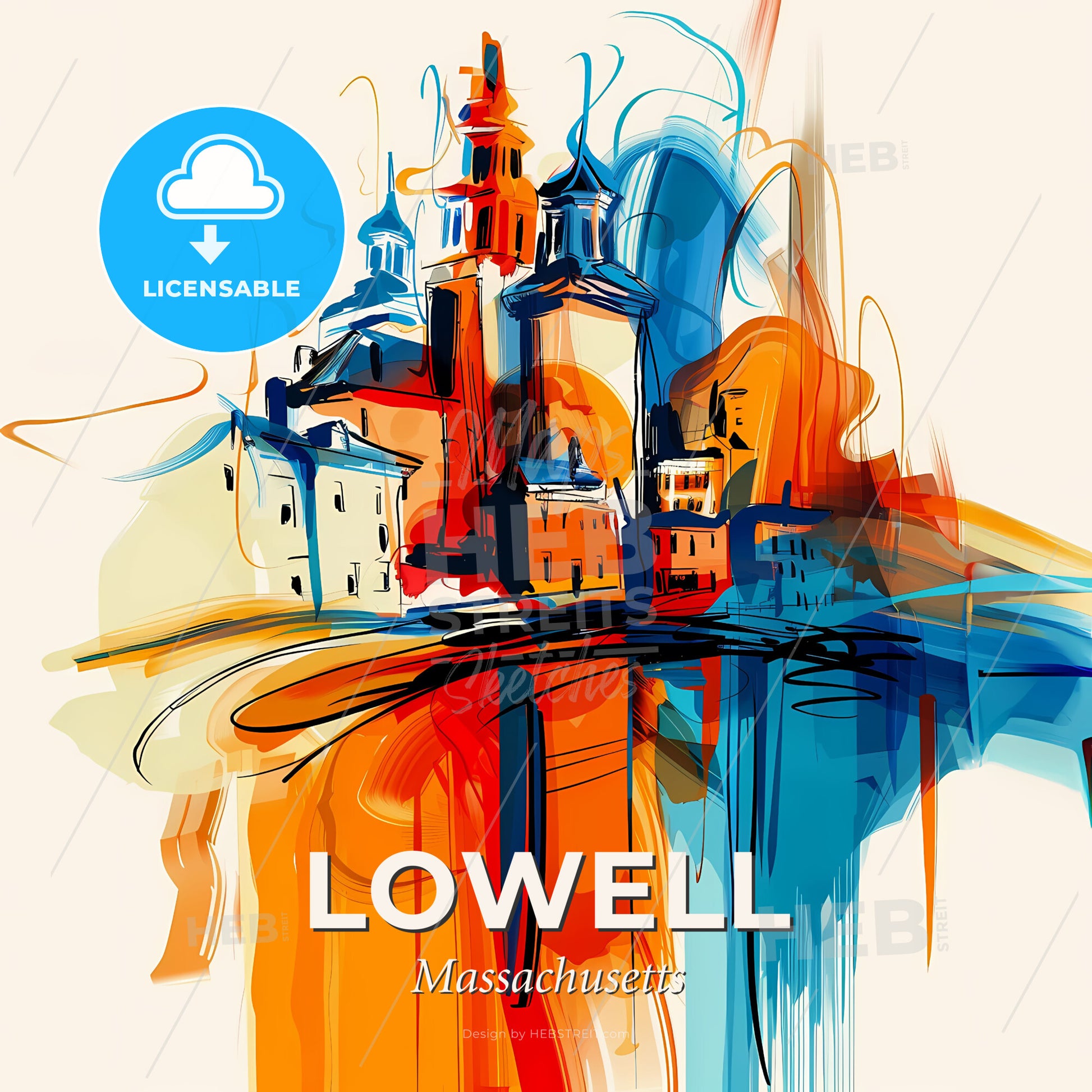 Vibrant Lowell, Massachusetts - A Colorful Painting Of Buildings - Square format print template