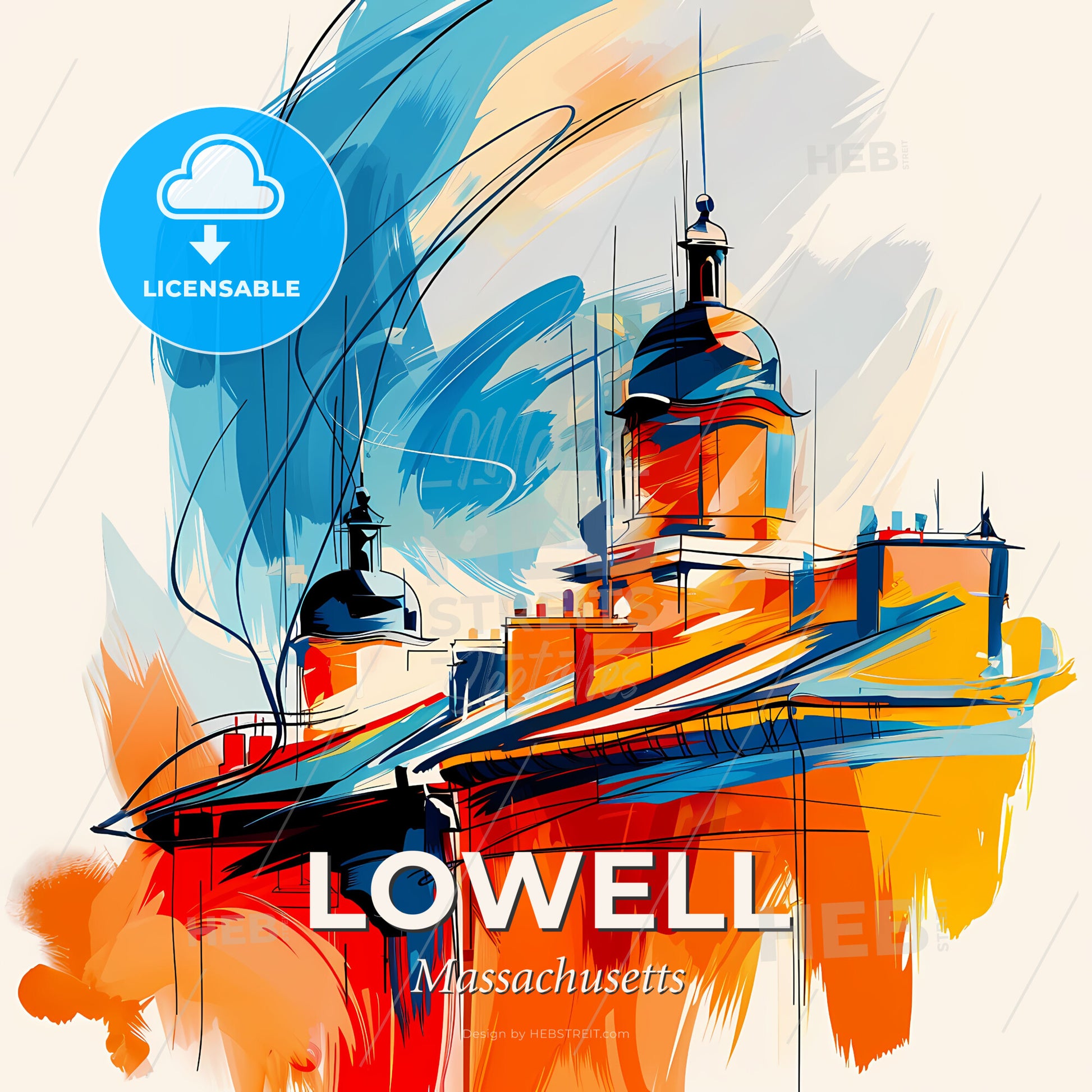 Vibrant Lowell, Massachusetts - A Painting Of A Building - Square format print template