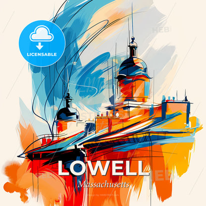 Vibrant Lowell, Massachusetts - A Painting Of A Building - Square format print template