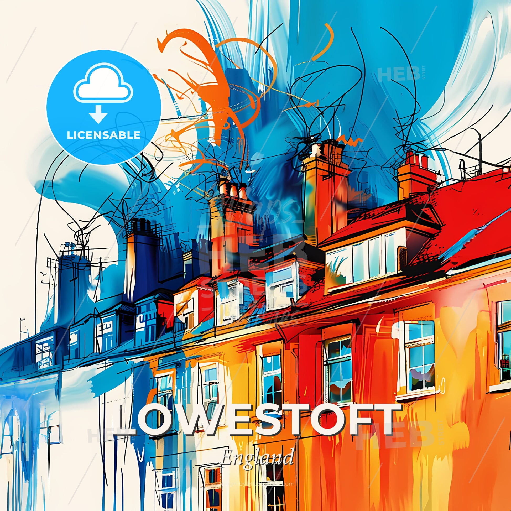 Vibrant Lowestoft, England - A Colorful Building With Many Chimneys - Square format print template