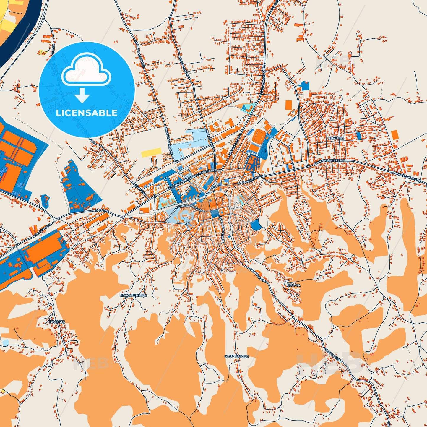 Colorful Loznica Street Map with Labels and Buildings