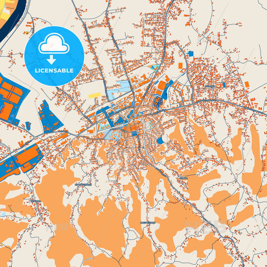 Colorful Loznica Street Map with Labels and Buildings