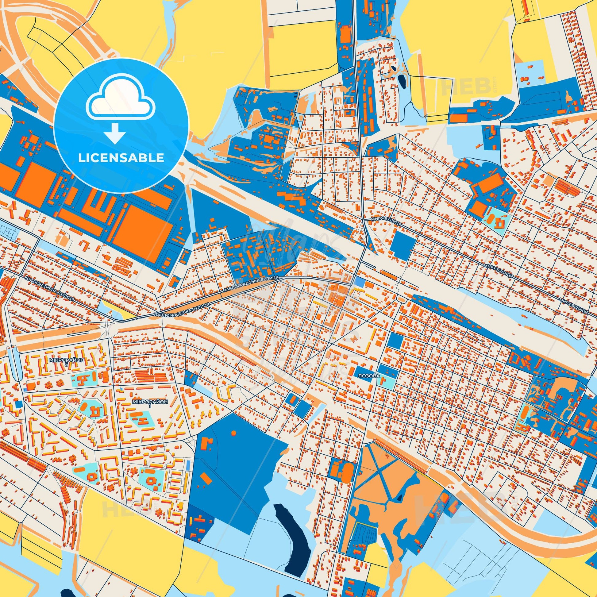 Colorful Lozova Street Map with Labels and Buildings