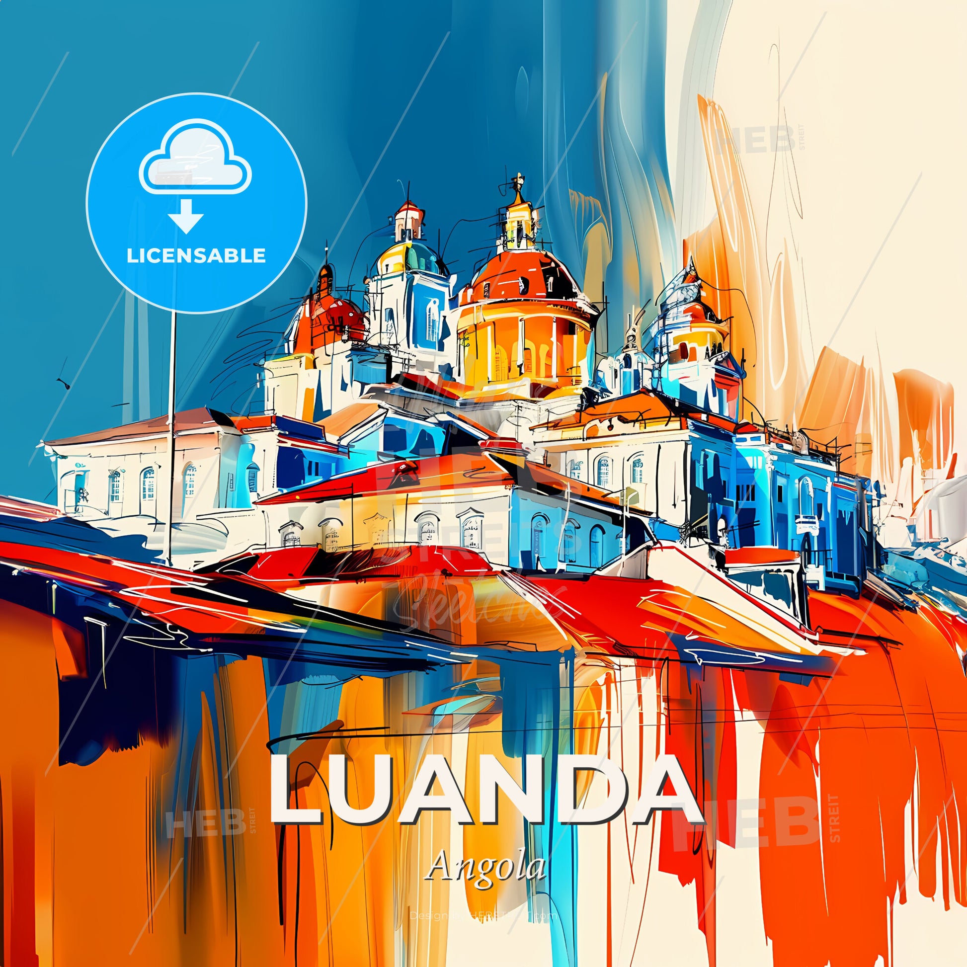 Vibrant Luanda, Angola - A Painting Of A Building With Domes - Square format print template