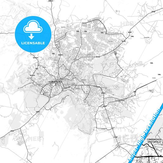 Lubango, Angola light map with streetnames, citynames and districts