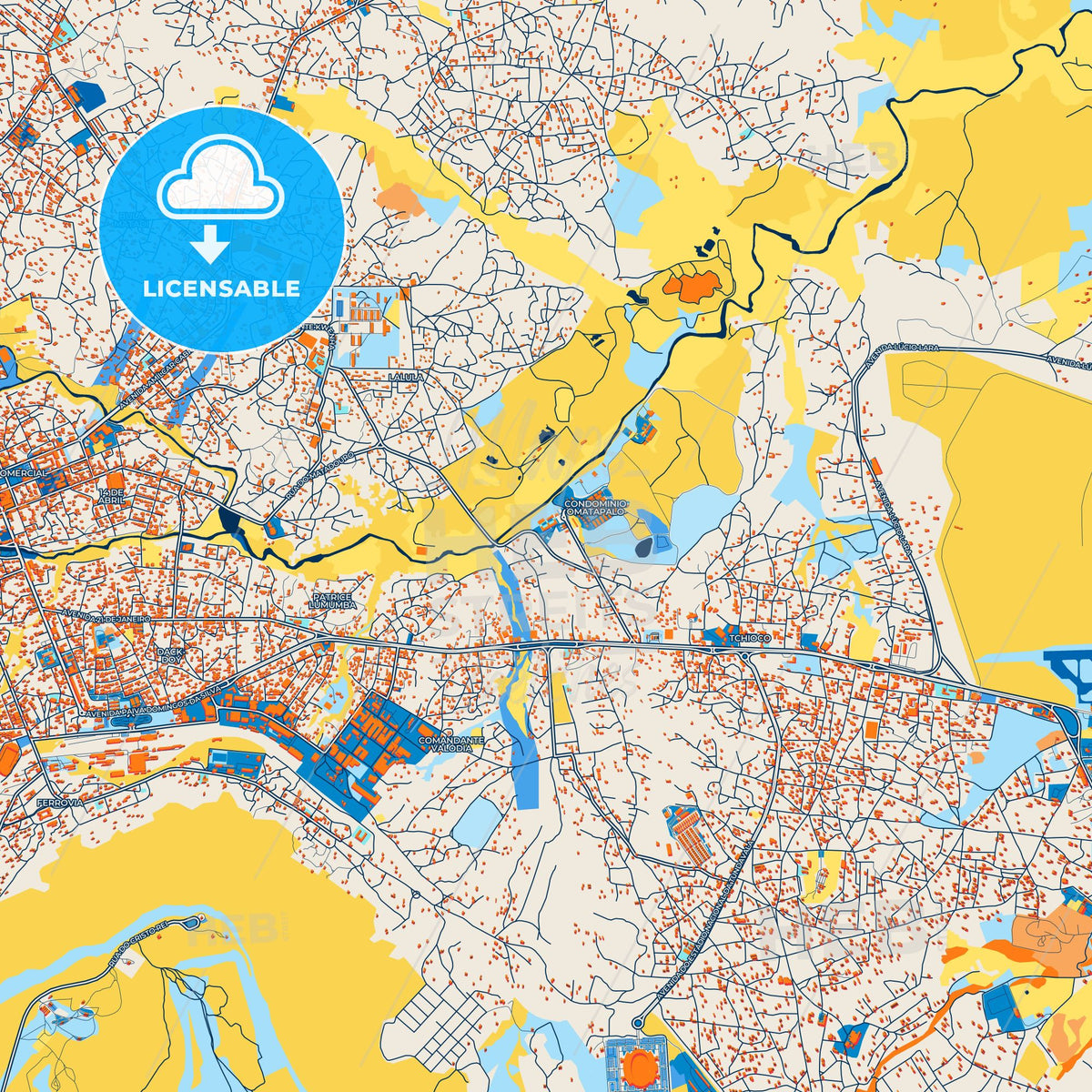 Colorful Lubango Street Map with Labels and Buildings