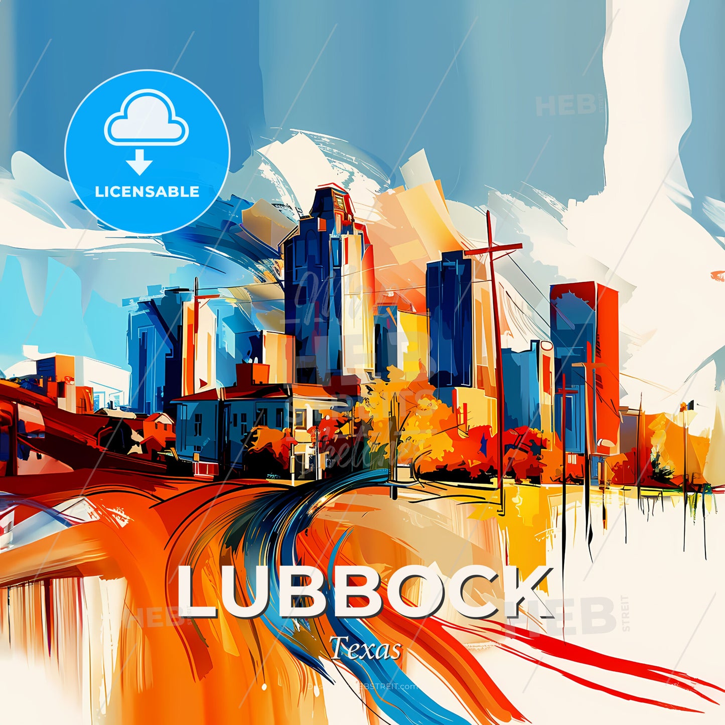 Vibrant Lubbock, Texas - A Painting Of A City - Square format print template