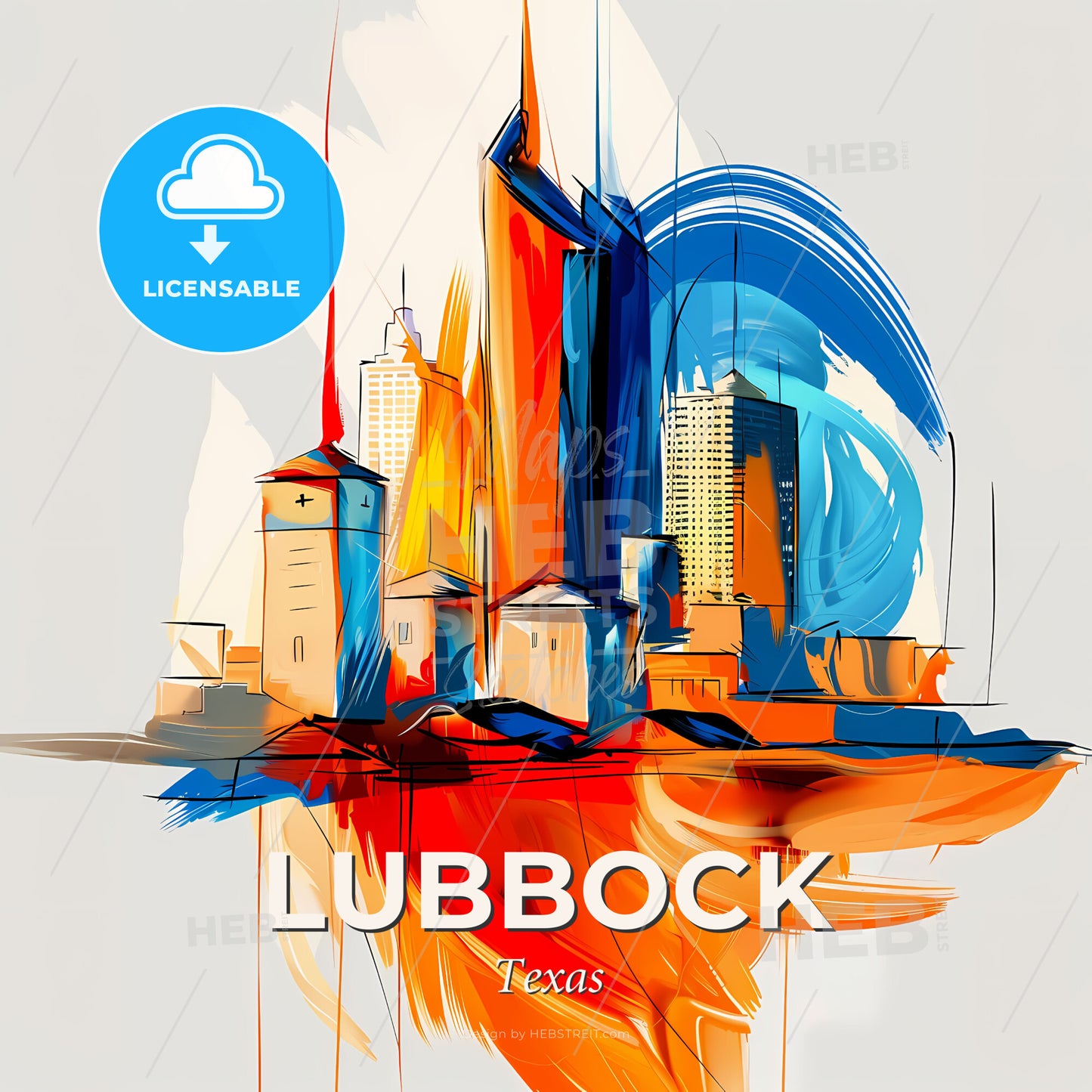 Vibrant Lubbock, Texas - A Painting Of A City - Square format print template