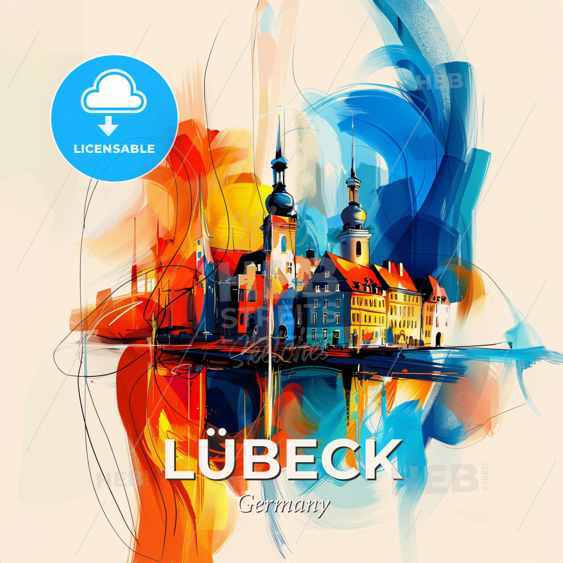 Vibrant Lübeck, Germany - A Colorful Painting Of A Building - Square format print template
