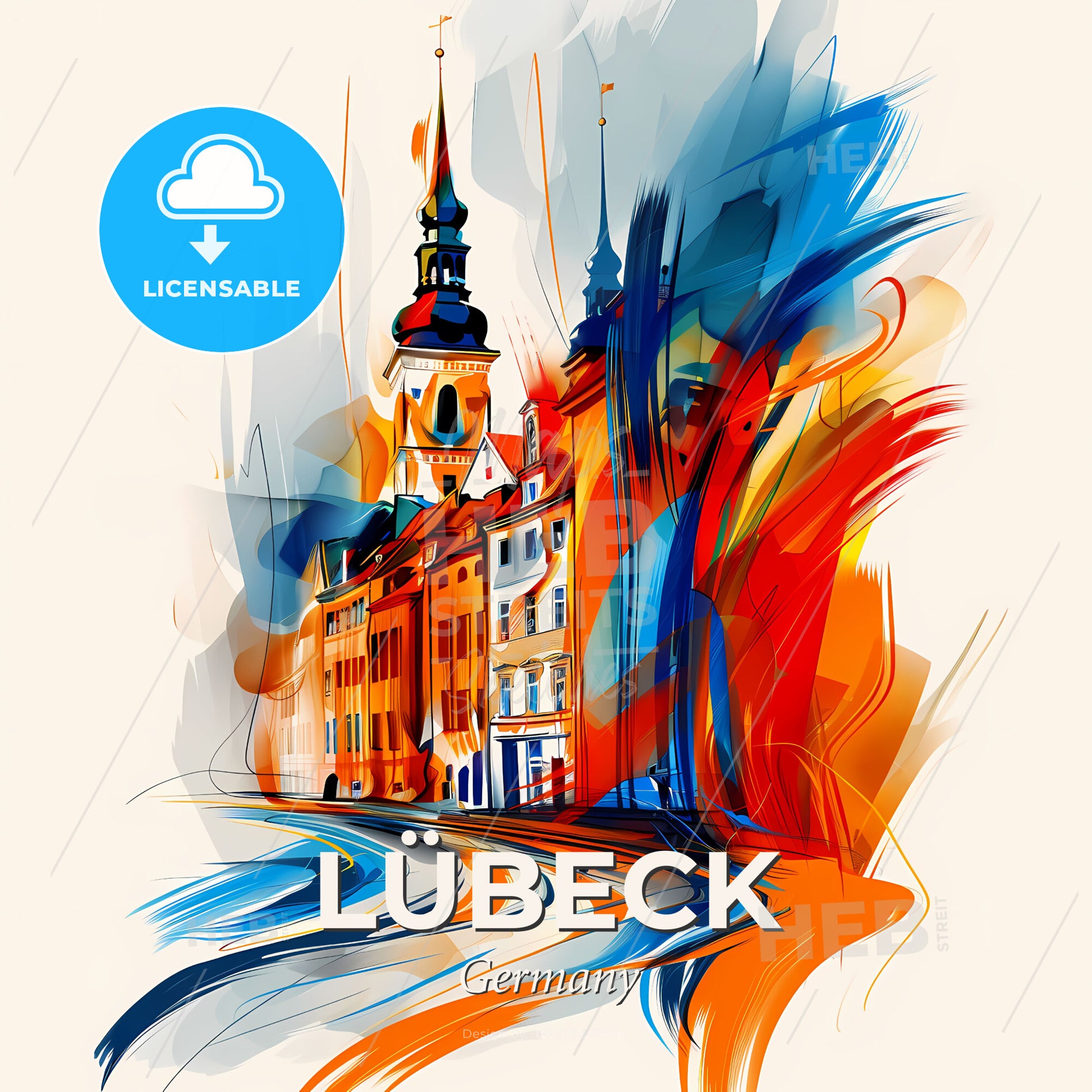 Vibrant Lübeck, Germany - A Colorful Painting Of A Building - Square format print template