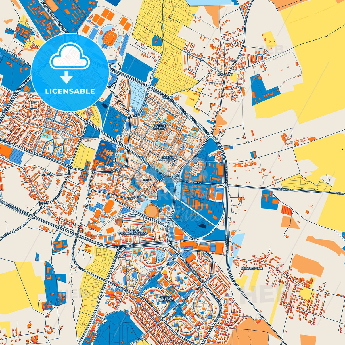 Colorful Lubin Street Map with Labels and Buildings