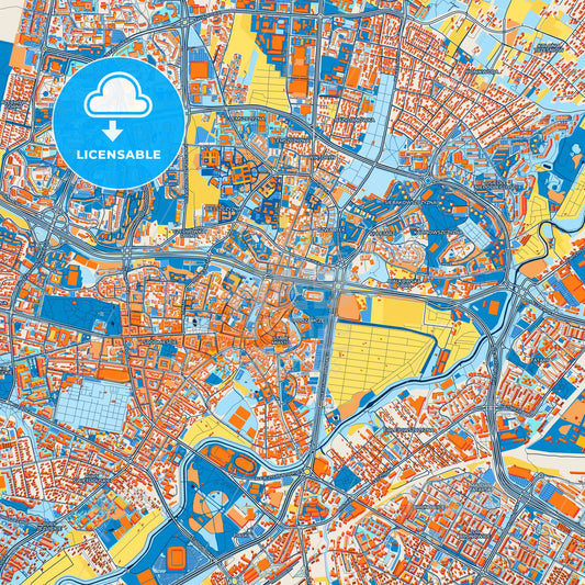 Colorful Lublin Street Map with Labels and Buildings