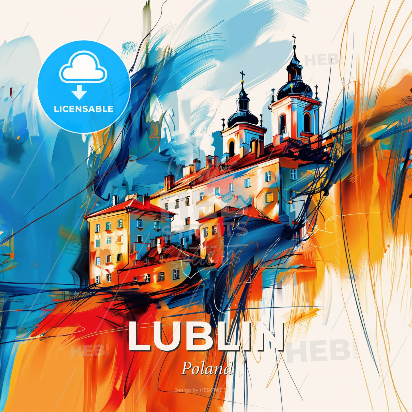 Vibrant Lublin, Poland - A Painting Of A Skyline With A Colorful Building - Square format print template