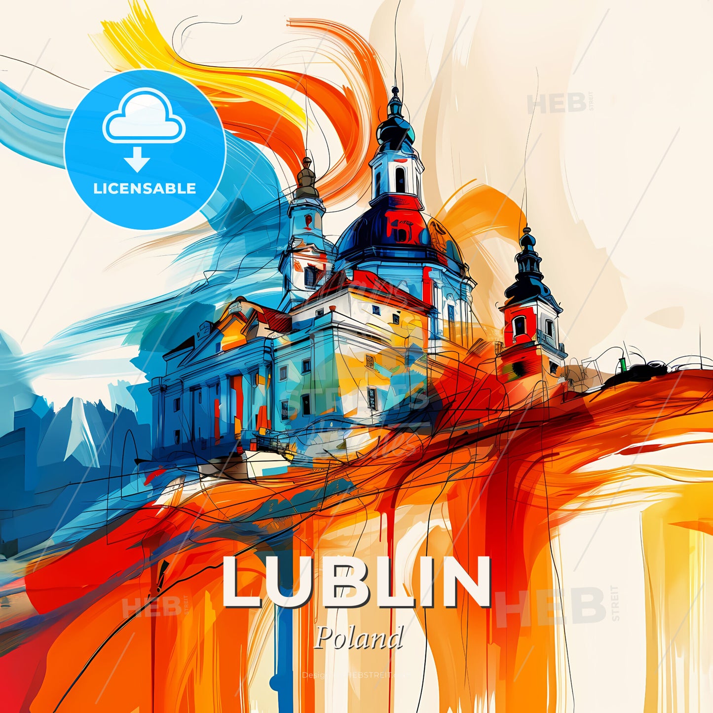 Vibrant Lublin, Poland - A Painting Of A Building With Colorful Paint - Square format print template