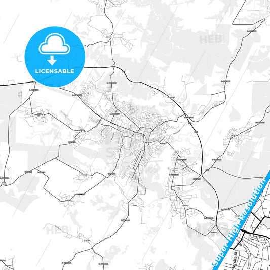 Lubny, Ukraine light map with streetnames, citynames and districts