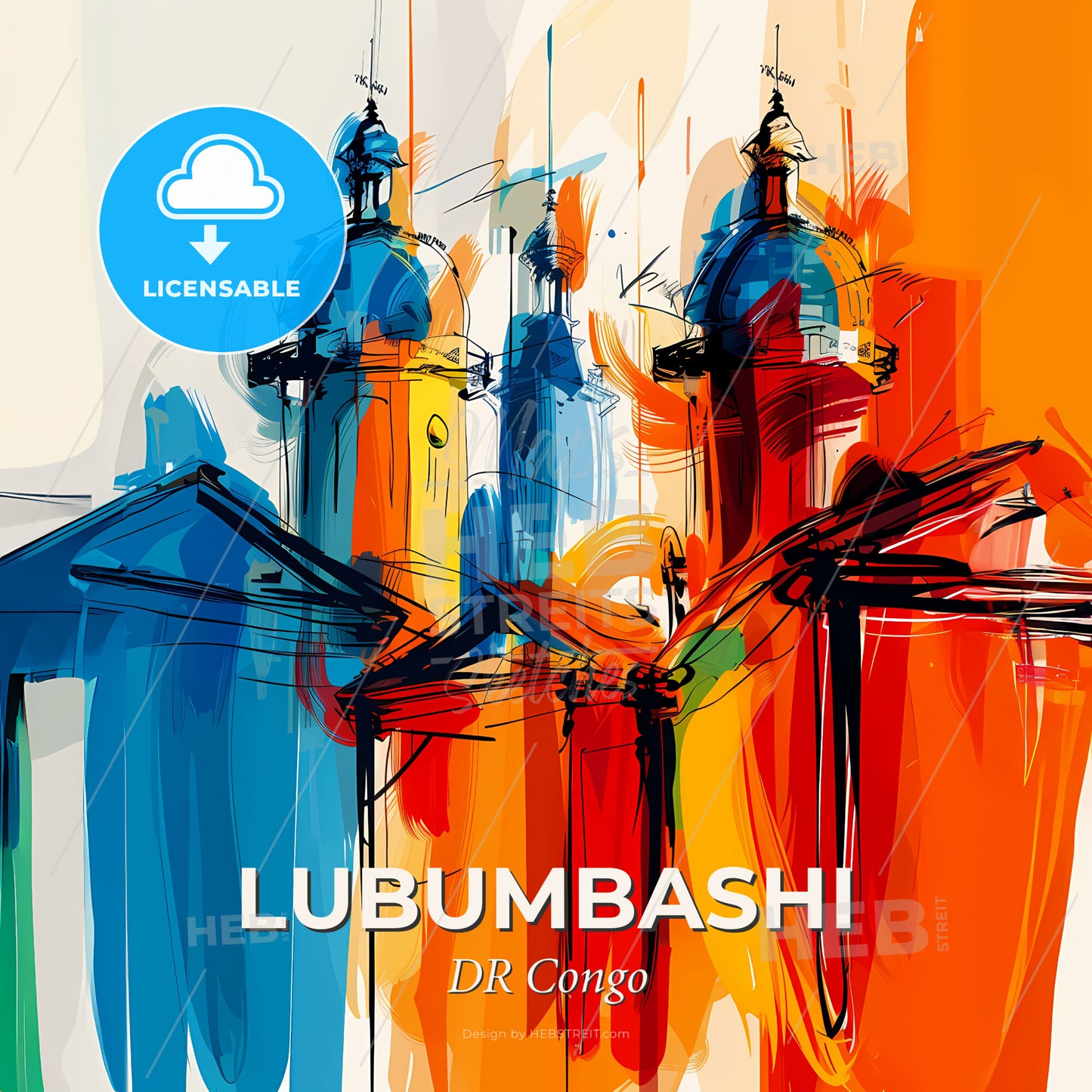 Vibrant Lubumbashi, Dr Congo - A Colorful Painting Of A Building - Square format print template