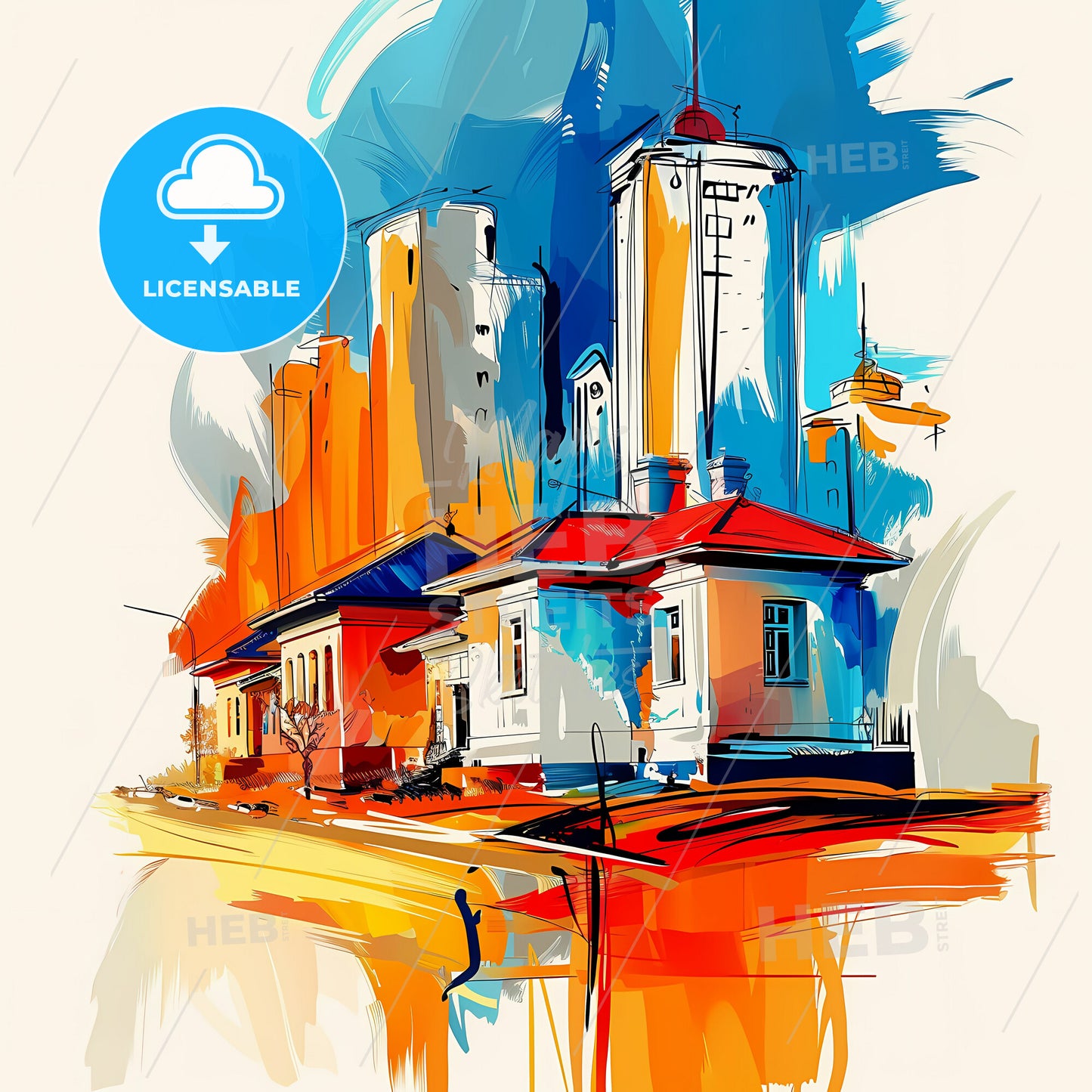 Vibrant Lubumbashi, Dr Congo - A Painting Of Buildings And A Tower