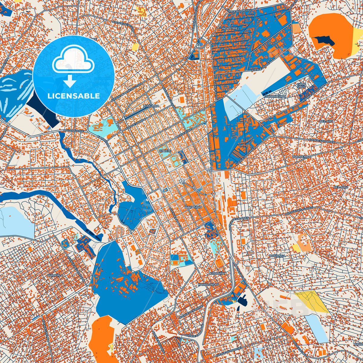 Colorful Lubumbashi Street Map with Labels and Buildings