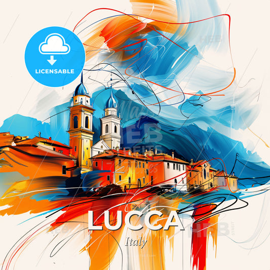 Vibrant Lucca, Italy - A Painting Of A Town - Square format print template