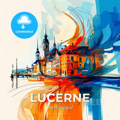 Vibrant Lucerne, Switzerland - A Colorful Painting Of A Building - Square format print template