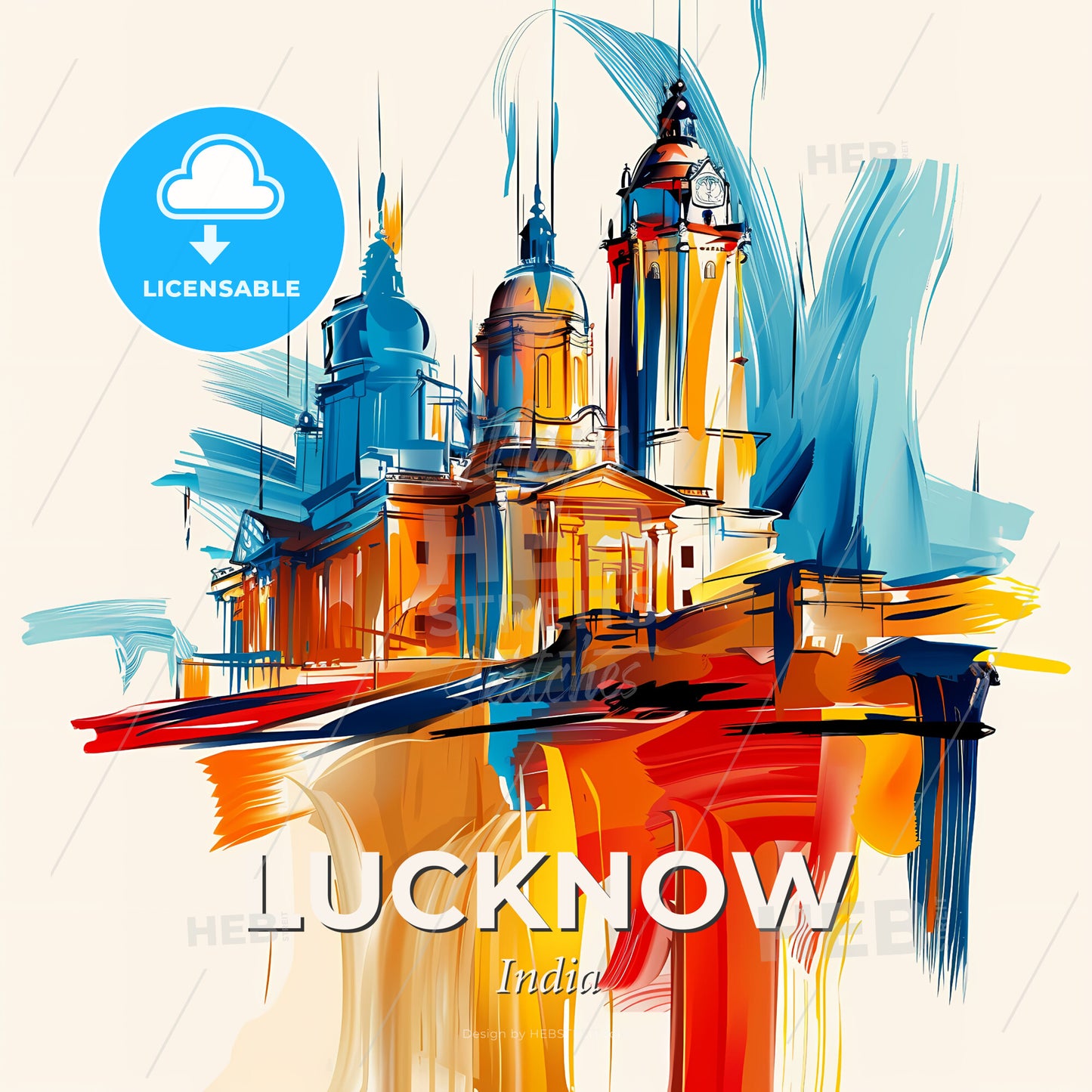 Vibrant Lucknow, India - A Painting Of A Building - Square format print template