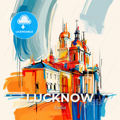 Vibrant Lucknow, India - A Painting Of A Building - Square format print template