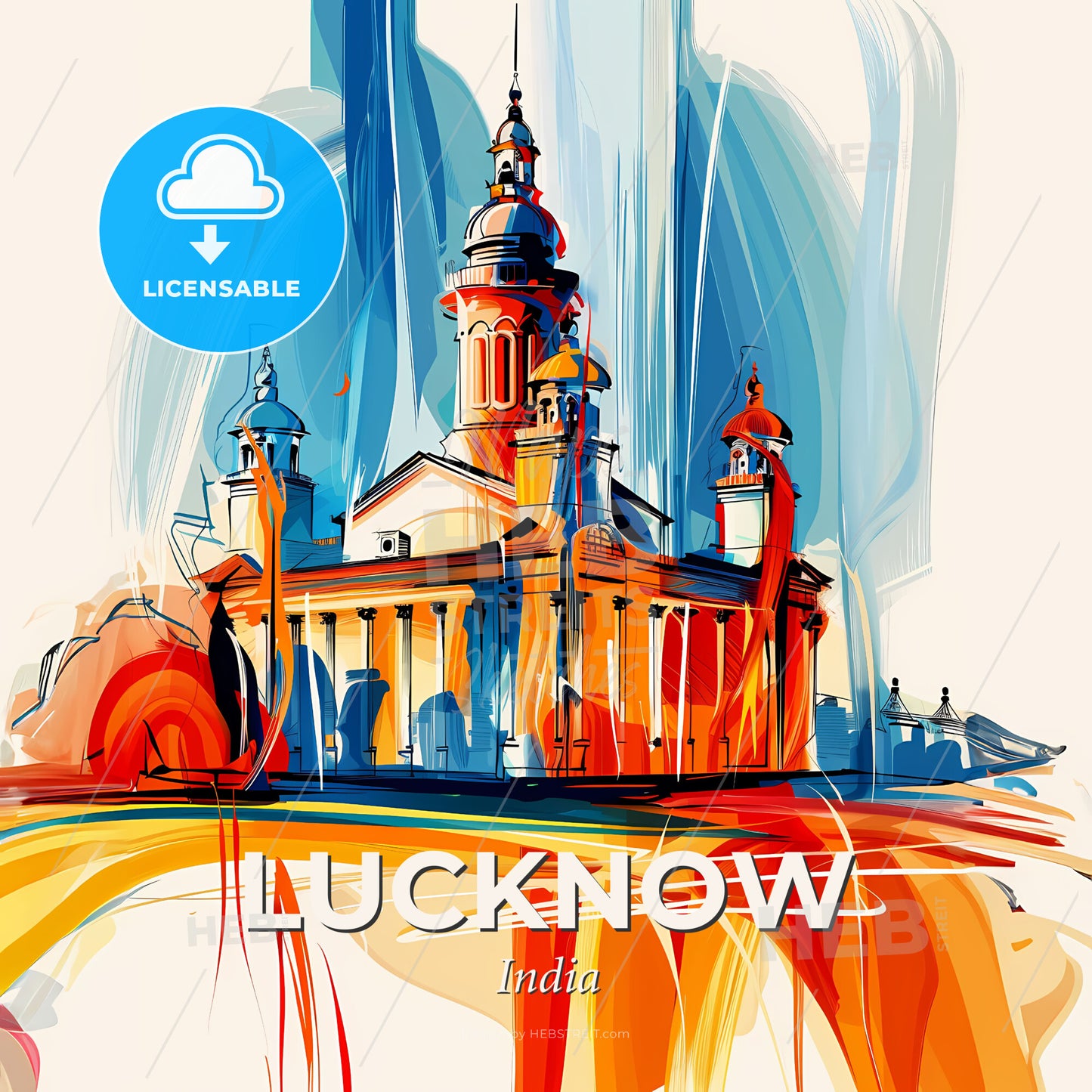 Vibrant Lucknow, India - A Painting Of A Building - Square format print template